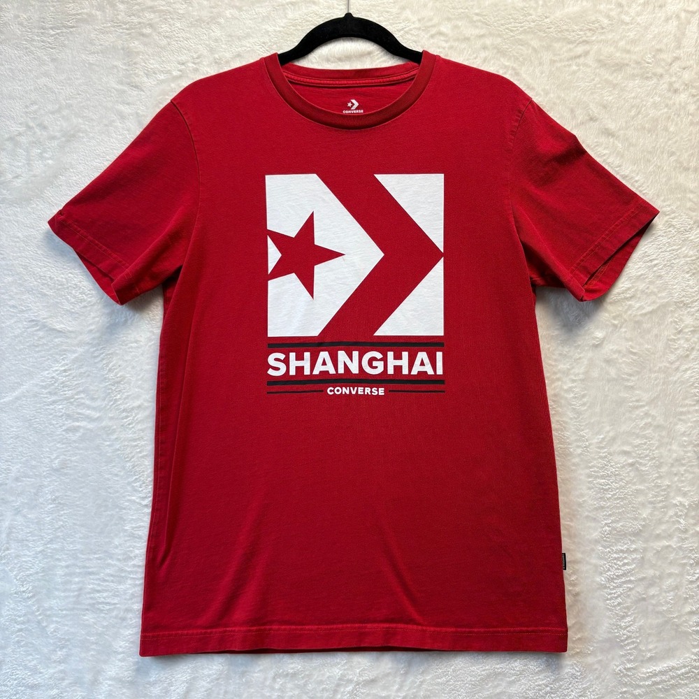 Converse Shanghai Graphic T-Shirt Mens Medium Red Good Star Chevron Logo Tee